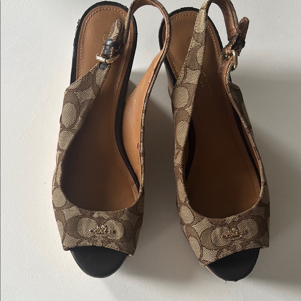 Coach Brown Slingback Heels with Peep-Toe